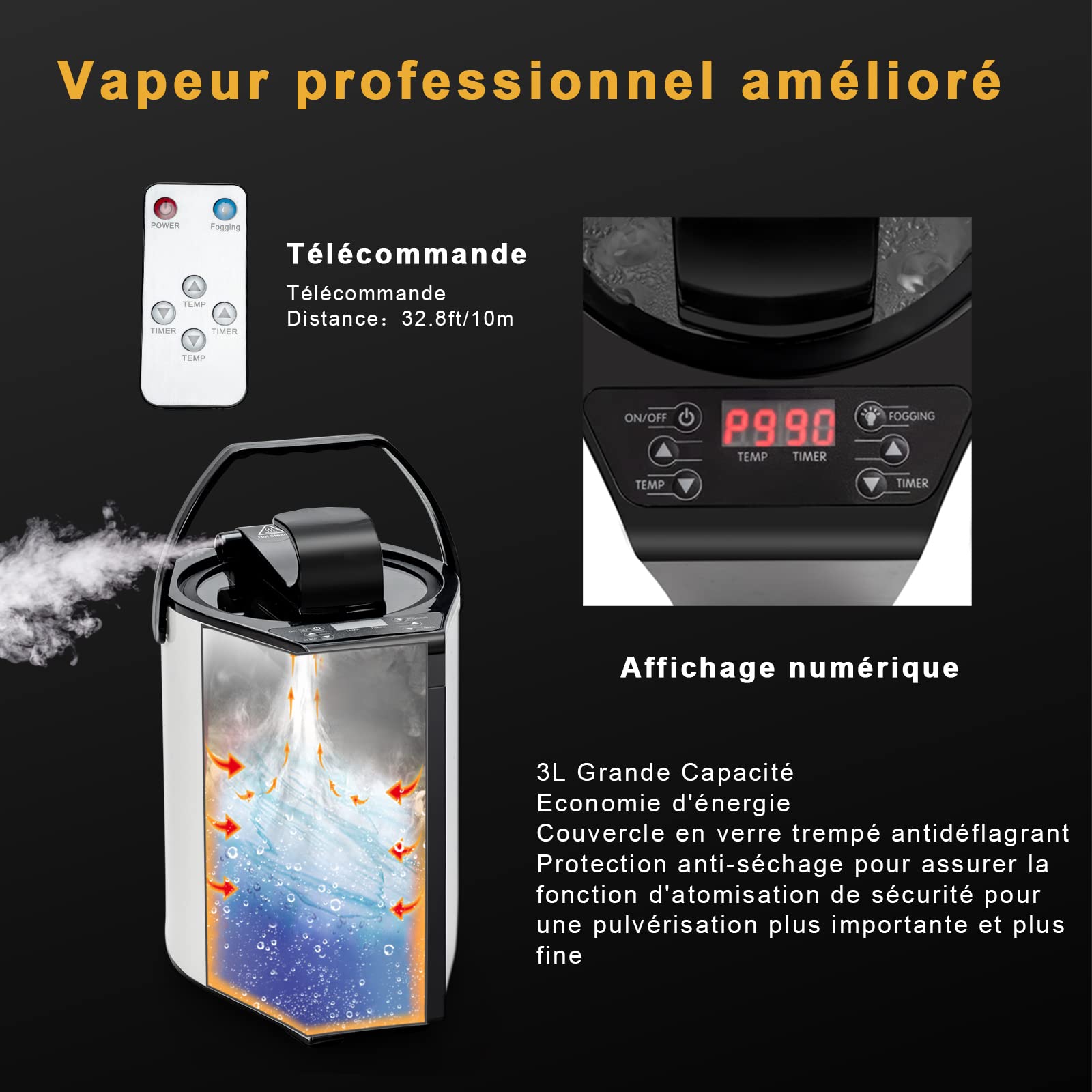 GOPLUS 1000W Sauna à Vapeur Portable 3L, Sauna Cabine Pliable avec Chaise, Température Réglable à 64℃, 9 Minuterie Réglable, Fonction d’atomisation pour Soulagement(Noir)