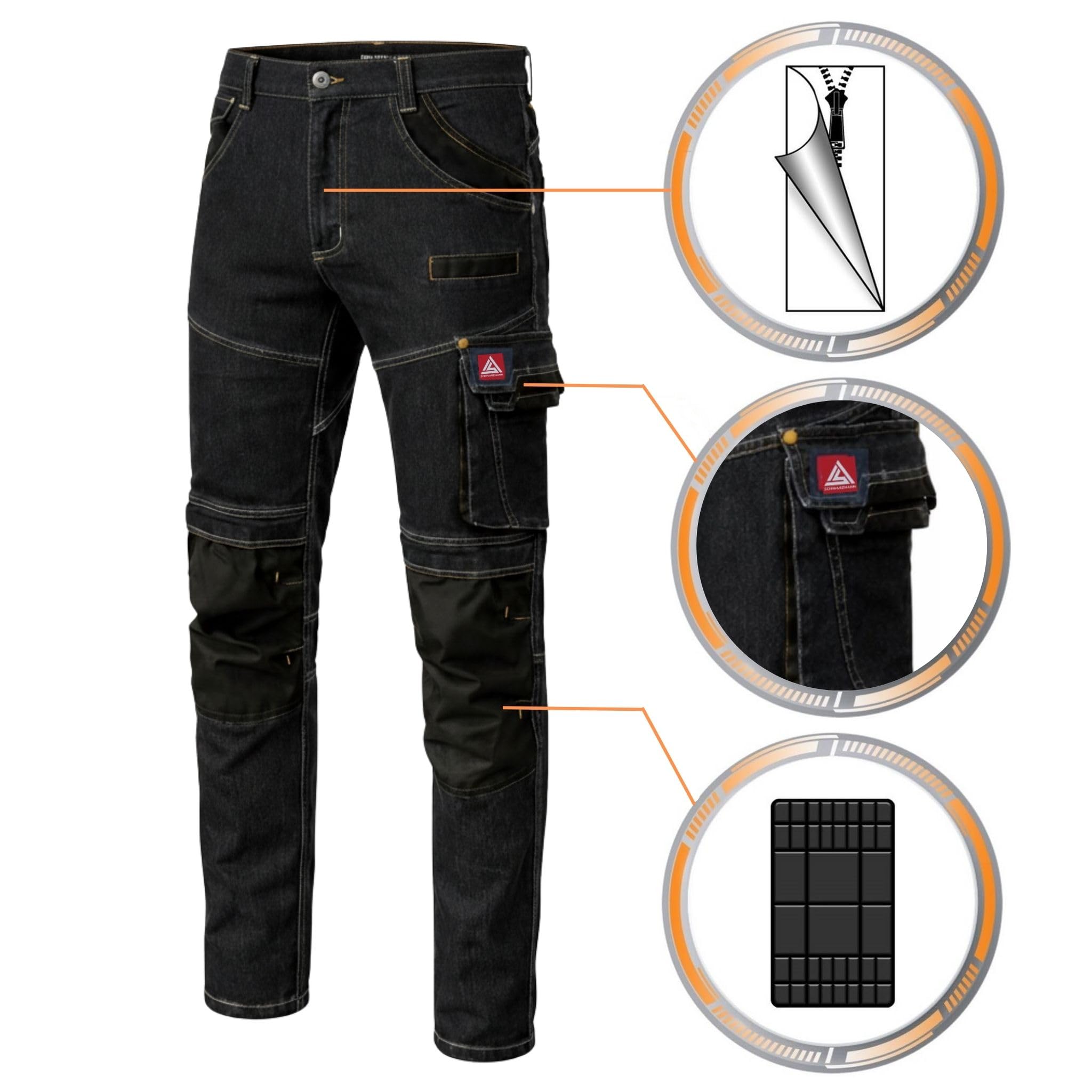 Arbeitshose Herren Stretch Jeans mit 11 Taschen Kniepolstertaschen Zollstocktasche Arbeitskleidung Männer Freizeit Hobby Gartenarbeit Heimwerker Kfz Werkstatt Renovierung Auto Berufskleidung Handwerk