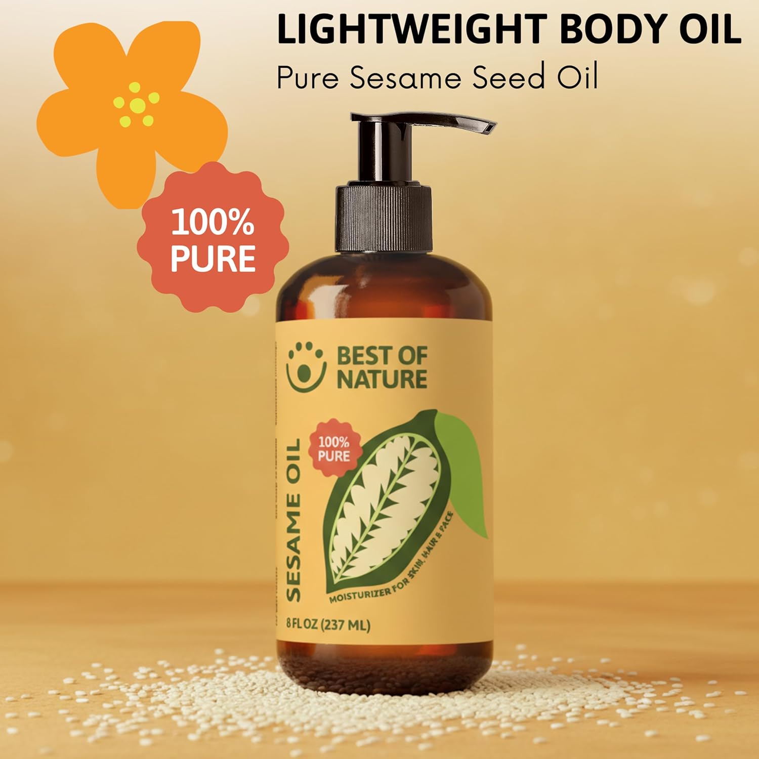 Best of Nature 100% Pure Sesame Oil – Natural Unscented Massage Oil, Deep Moisturizing Body & Skin Oil, Perfect Carrier Oil for Essential Oils, Gallon (128 fl oz)