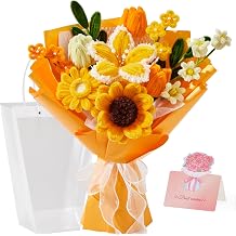 Alecono Pipe Cleaner Flowers, Orange Completed Handmade Bouquet, Crochet Sunflower Bouquet for Valentines Day, Birthday, Mother's Day Graduation Gifts with Card