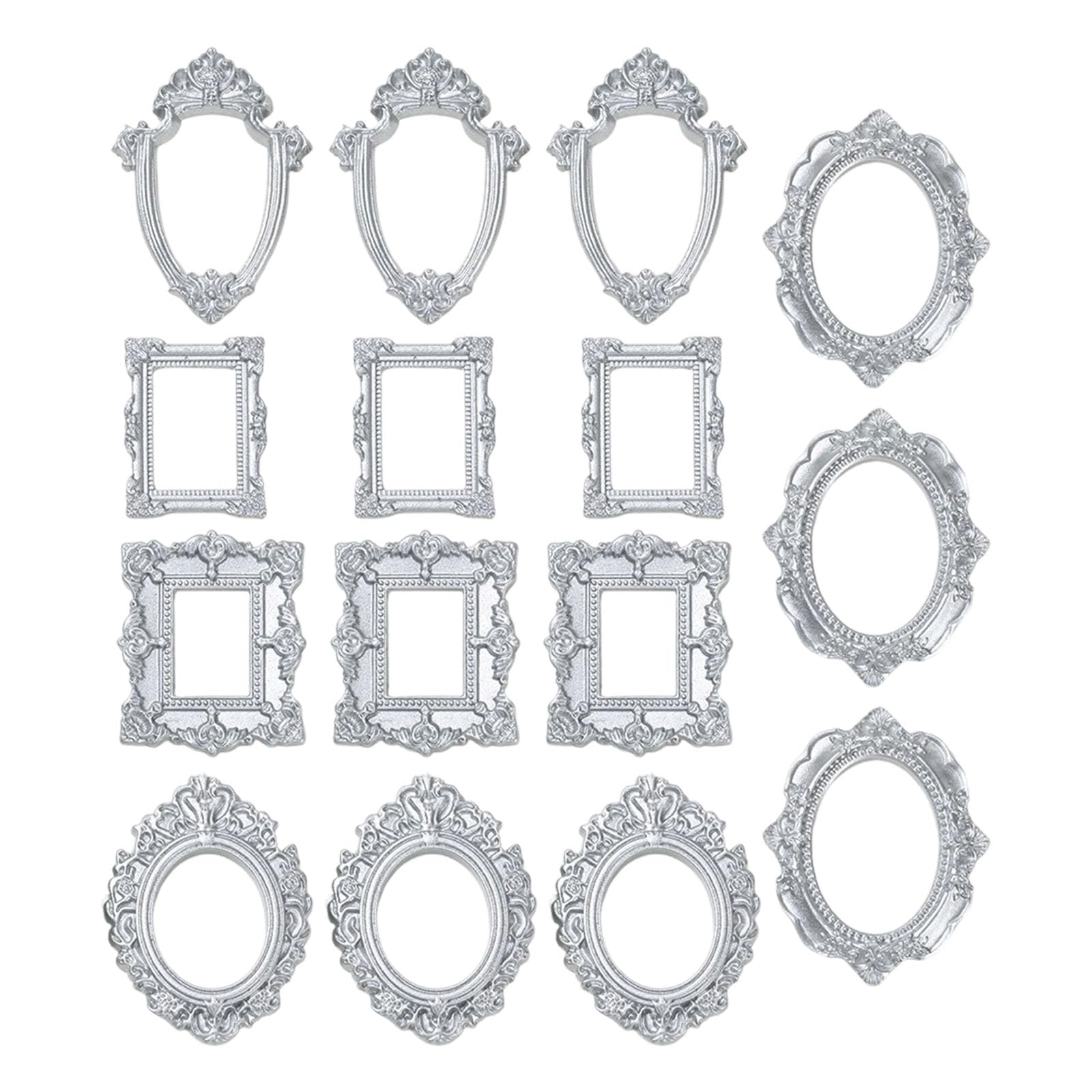 Tsophreniq Assorted 15Pcs Resin Miniature Photo Frame with Intricate Floral Carvings Ideal for Artistic Craft Creation Home Decors Elegant Jewelry Display Frame