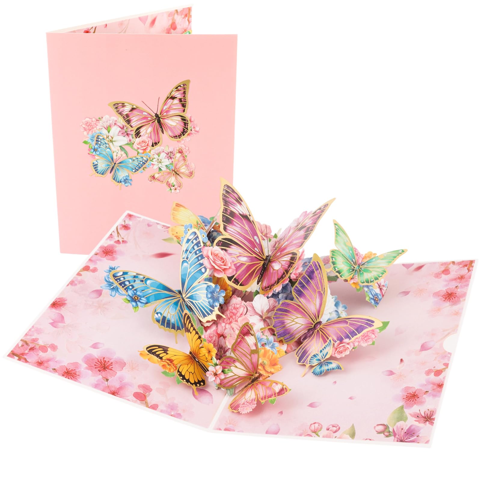 Norbiariz 3D Pop Up Cherry Blossom & Butterfly Birthday Day Cards with Envelope, Pink Floral Butterfly Girls Birthday Card, Ideal for Birthday cards, Mother’s Day or Thank You Gift