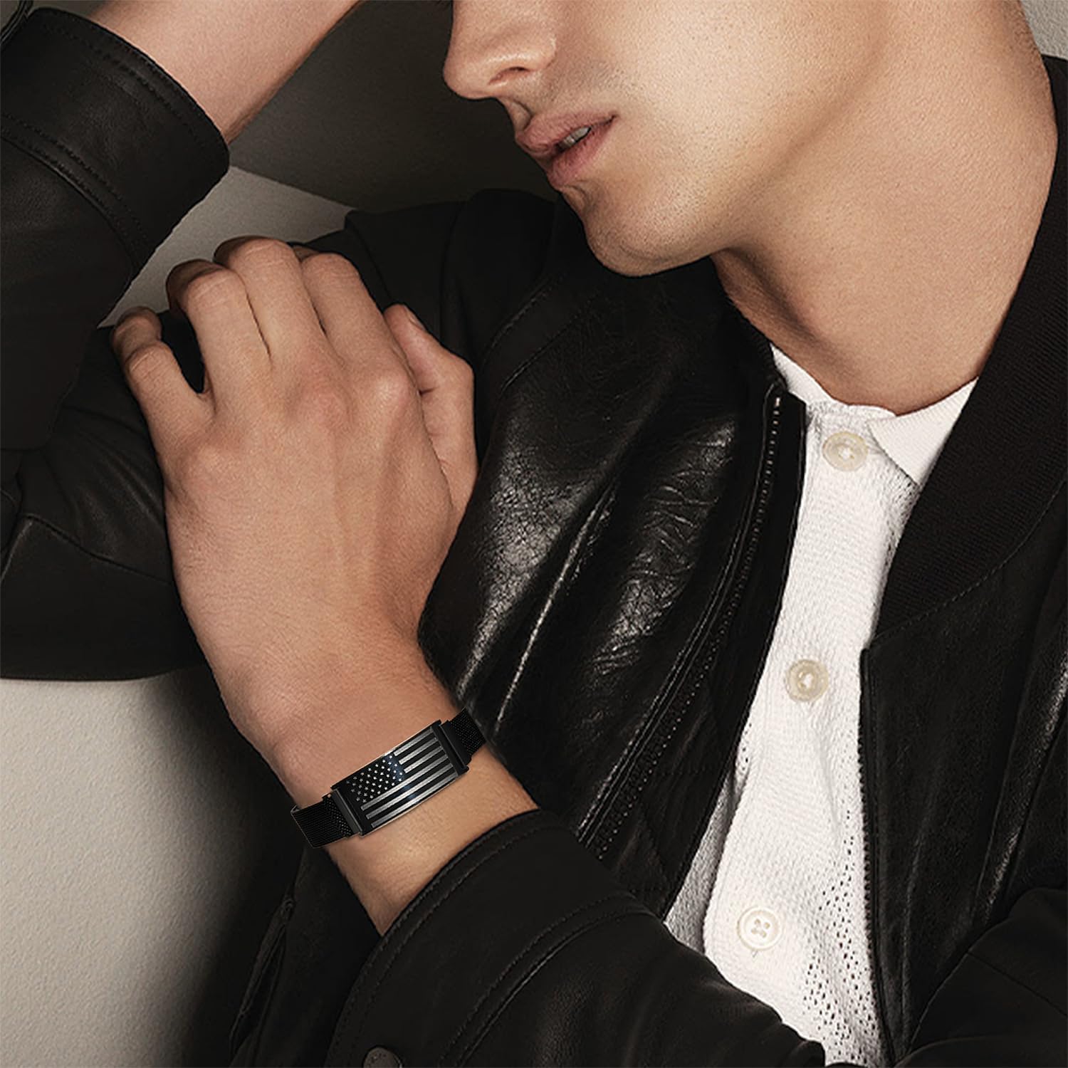 American Flag Bracelet for Men Dad Son Brother Boyfriend Husband,Stainless Steel Bracelets Birthday Christmas Jewelry Gifts for Men Him Dad - Image 3