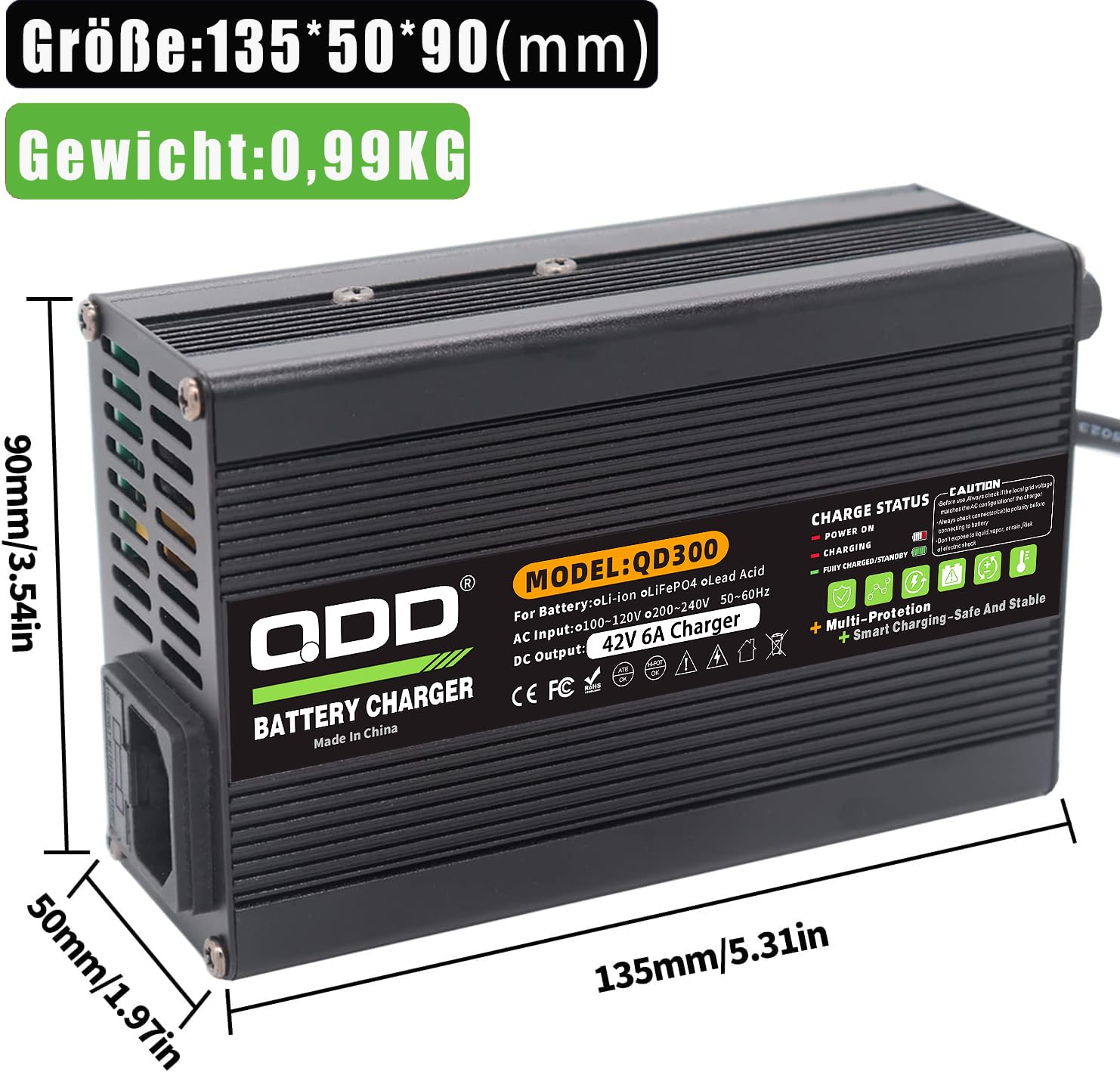 QDD Ładowarka do baterii litowej 42 V 6 A do baterii litowej 10S 36 V Smart ładowarka do baterii z wtyczką 3 w 1 X LR