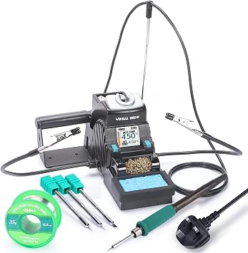 YIHUA 982-III Precision Soldering Station Kit C245-Compatible with 3 C245 Soldering Iron Tips, Lead-Free Solder Wire, Sleep Mode, Auto Standby, Tip Change Slots, Full-Color Display