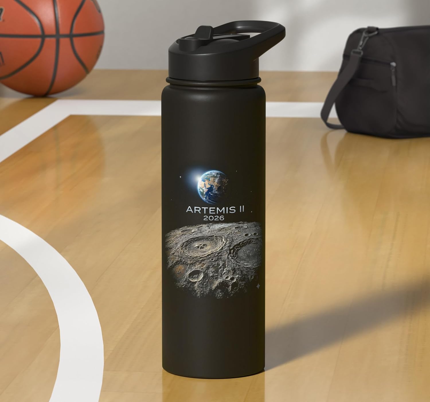 Artemis Moon View Earth Space Exploration Stainless Steel Insulated Water Bottle