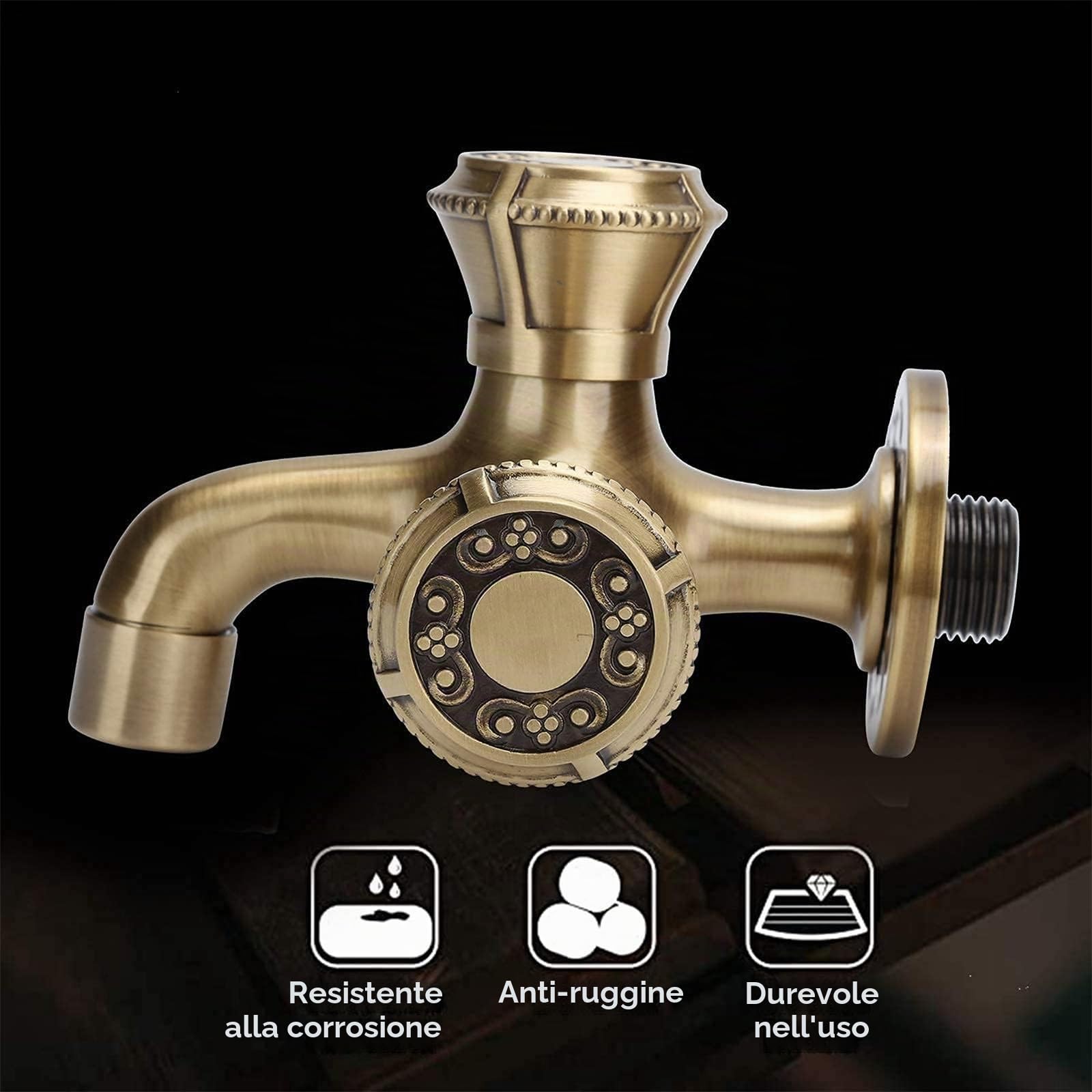 G1/2 Rubinetto Giardino a Parete, Retrò Rubinetti da Esterno Maniglia a Leva in Ottone Bagno Lavatrice Rubinetto Acqua Fredda per Giardino Esterno