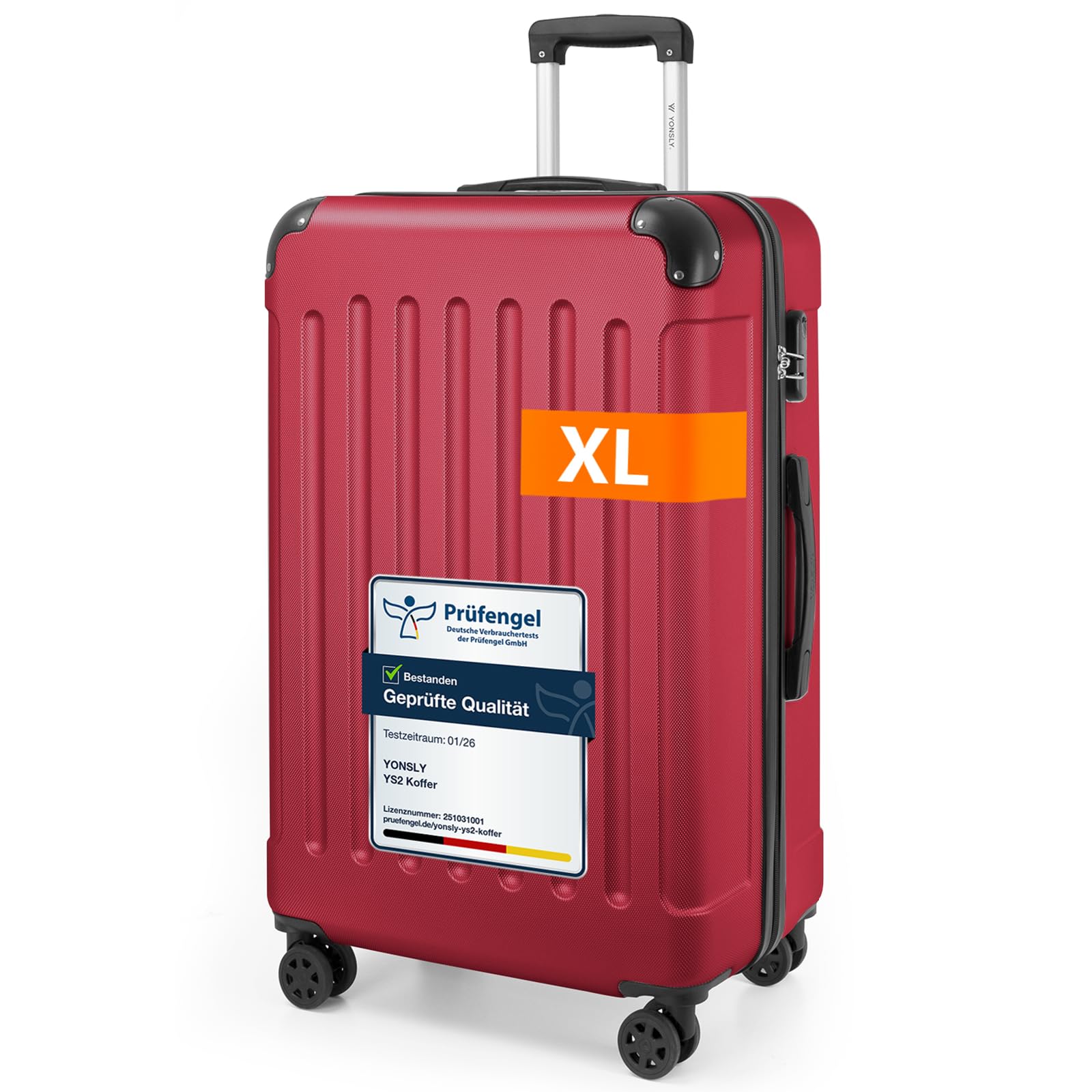 YONSLY Gepäck Reisekoffer, Trolley Rollkoffer Handgepäck, Hartschalenreisekoffer mit 360° Lenkrollen, Zahlenschloss, Mehrstufiger Teleskopgriff