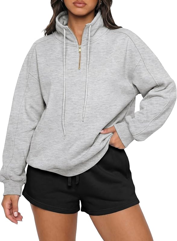 Dokotoo Oversized Sweatshirts Hoodies for Women Winter Fall Zip Neck Pullover Sweatshirt Loose Casual Comfy Fall Fashion Outfits Clothes 2026 Grey Large image 2