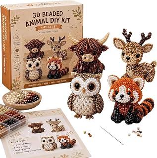 3D Beaded Animal DIY Kit,Handmade 3D Beadwork Set with Instructions,Cute Animals Bead Embroidery Kit, DIY Animal Beading Kits Embroidery Bead Set, Creatively Beaded Animals Jewelry Art Craft Kits (A-)