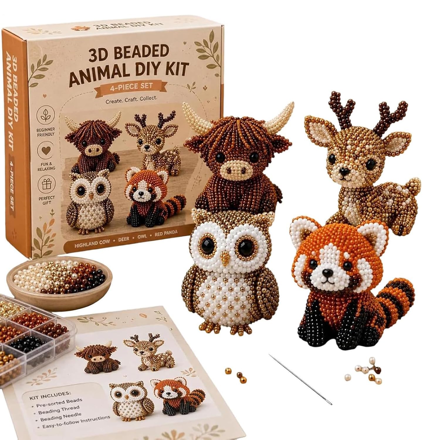 Ysinobear A- 3D Beaded Animal Diy Kit,Handmade 3D Beadwork Set With Instructions,Cute Animals Bead Embroidery Kit, Diy Animal Beading Kits Embroidery Bead Set, Creatively Beaded Animals Jewelry Art Craft Kits (A-)