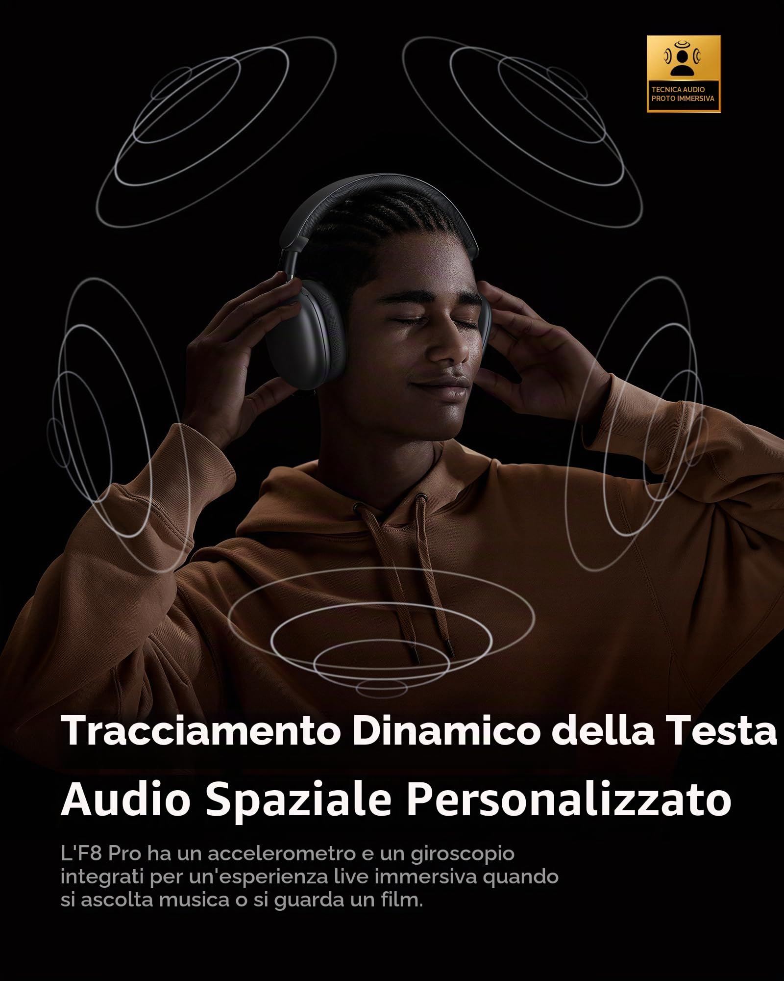 Picun F8 Pro Hybrid ANC Bluetooth Cuffie Over-Ear, tempo di riproduzione 140H, tracking, diverse modalità di cancellazione del rumore, suono regolabile tramite app, USB-C, senza fili per viaggi e