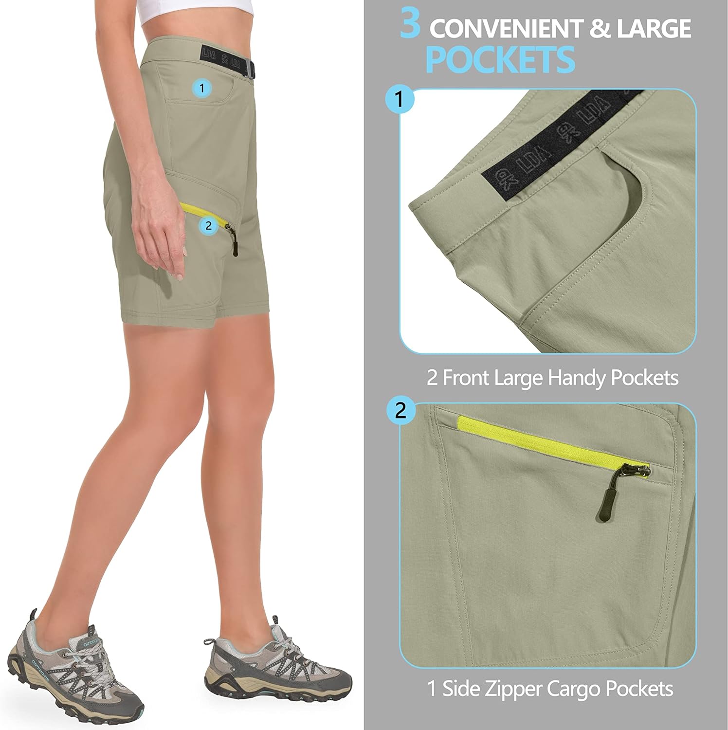 Little Donkey Andy Women's Quick Dry Ultra-Stretch Golf Shorts Lightweight Outdoor Hiking Business Travel Cargo Shorts Light Khaki Size L - Image 6