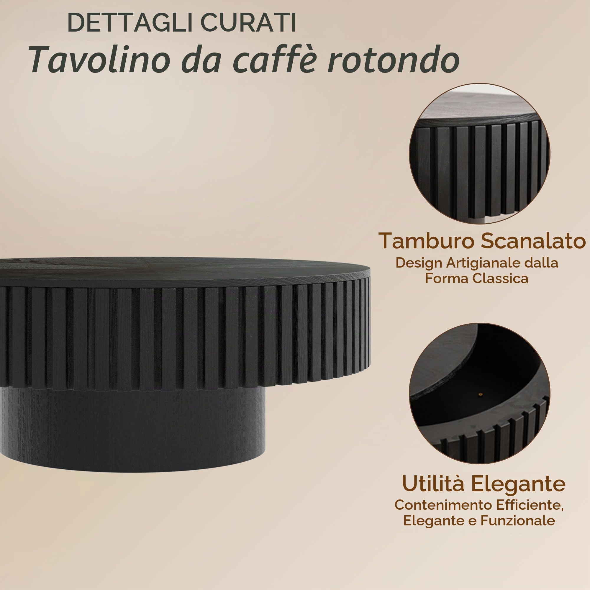 80 cm Tavolino da Salotto con Contenitore, Nero