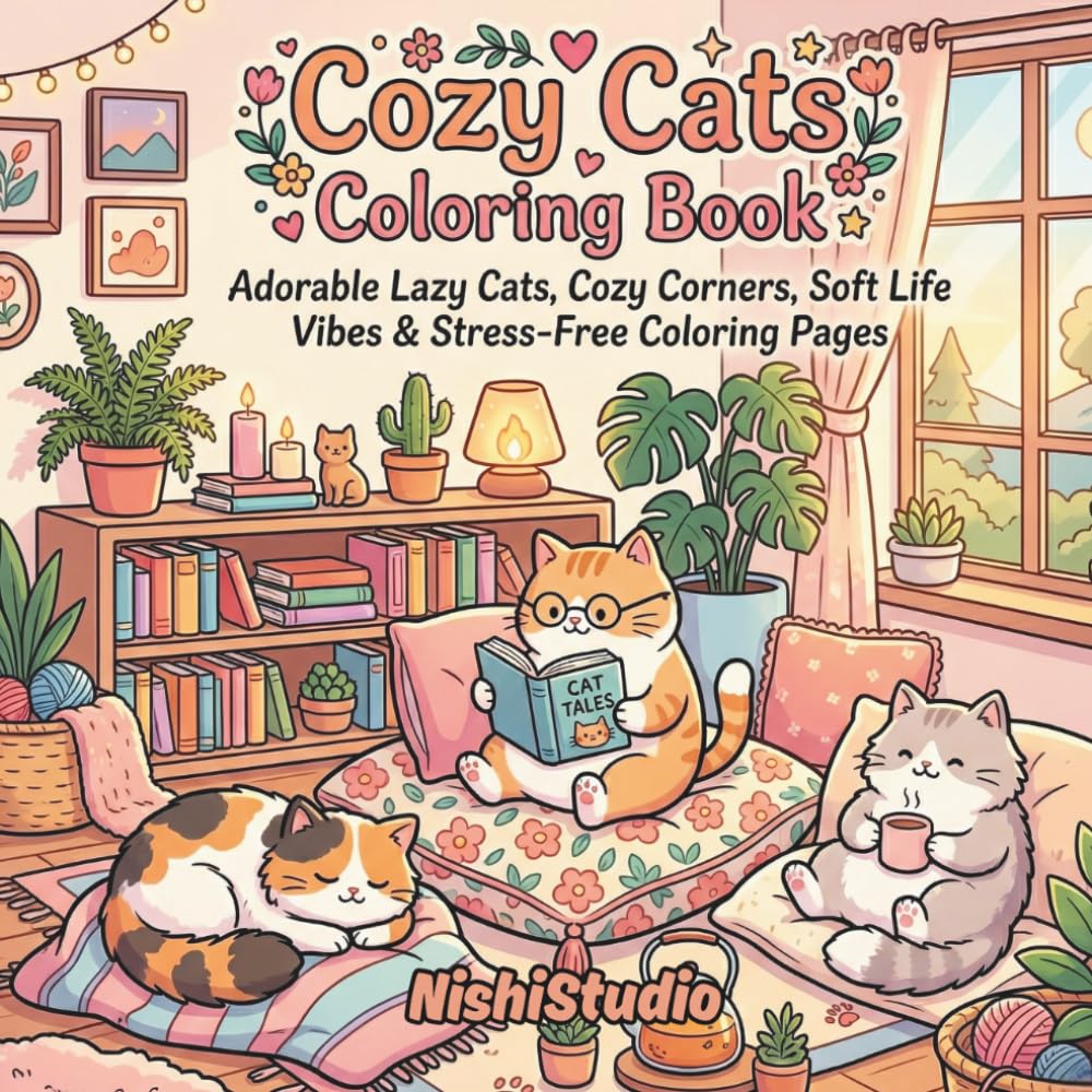 Cozy Cats Coloring Book: Bold & Easy Cute Cat Comfort Scenes for Relaxation: Adorable Lazy Cats, Cozy Corners, Soft Life Vibes & Stress-Free Coloring Pages