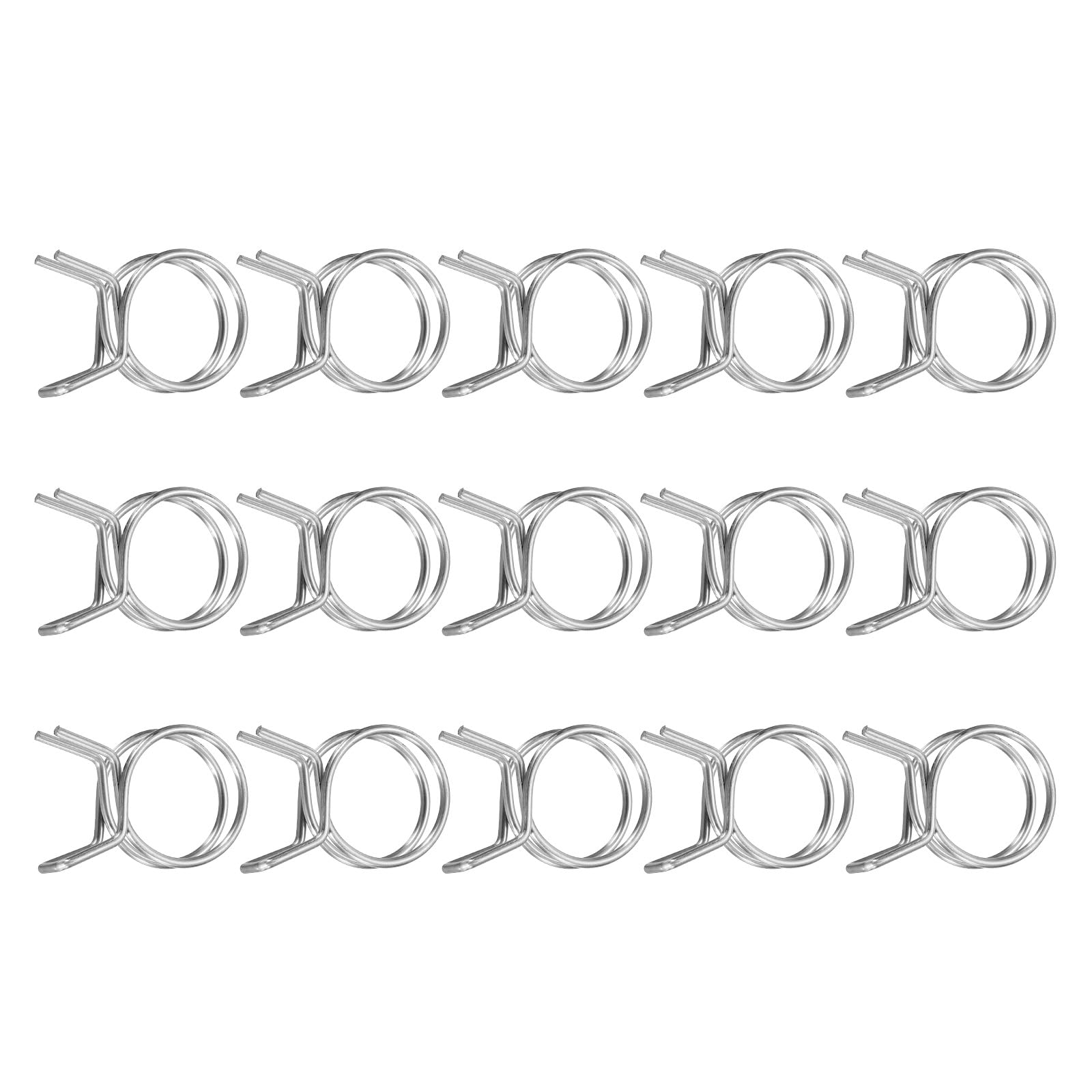uxcell 15Pcs 19mm/0.75inch Inner Dia Double Wire Spring Hose Clamp, Stainless Steel Adjustable Spring Clips for Hose Fuel Line Silicone Tube Water