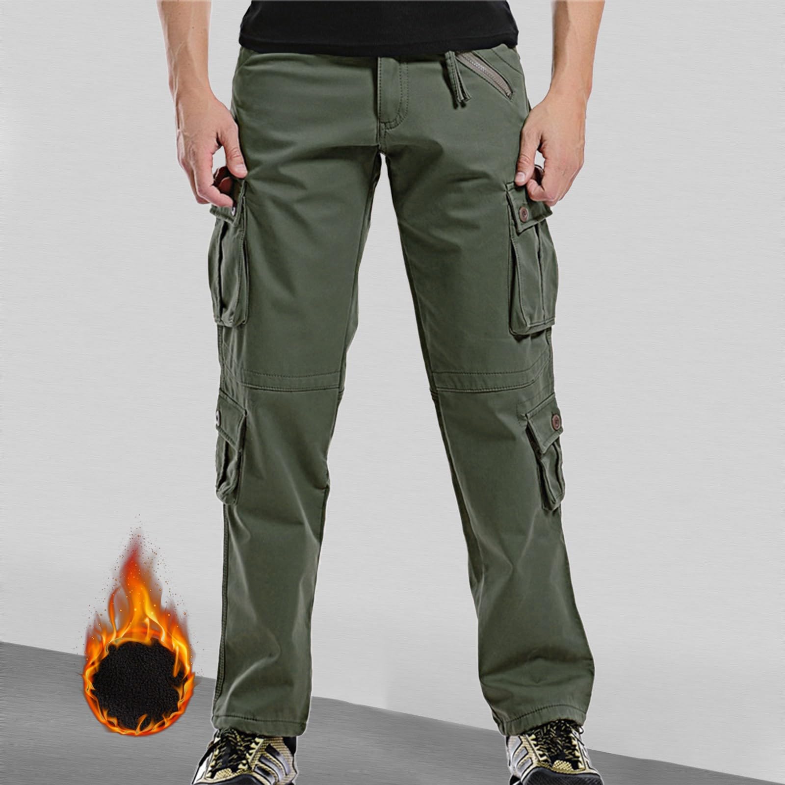 Generisch Pantaloni cargo da uomo, invernali, caldi, in pile, muti-tasche, per escursioni, arrampicata, pantaloni spessi, termici, casual, per uomini, outdoor, vestibilità normale, comodi
