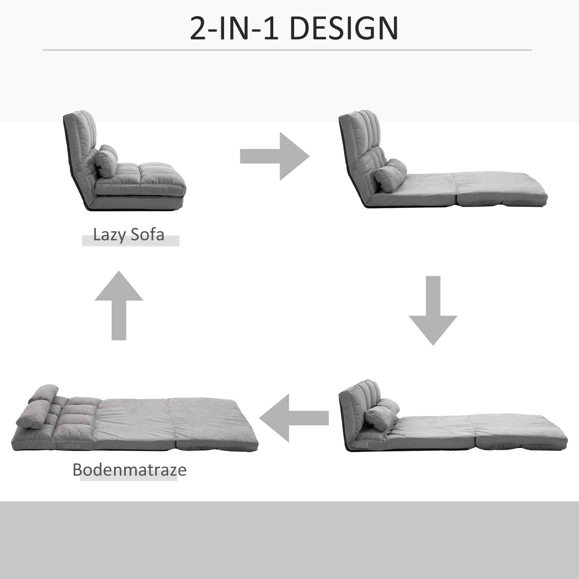 HOMCOM Dubbelzit-Stoel, Relaxstoel met Verstelbare Dubbele Rugleuning en Voetensteun, voor Woonkamer, Stoffen Bekleding, Grijs | Netherlands