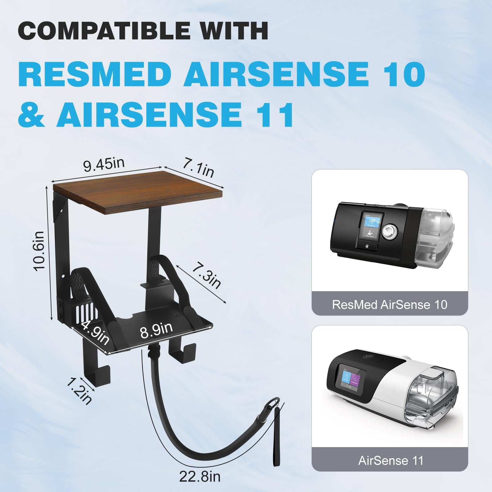 Upgrade CPAP Wandhalterung für ResMed AirSense 10 & 11 | 2-Ebenen-Organizer mit Schlauchhalter & Maskenhaken | Platzsparende Nachttisch-Alternative