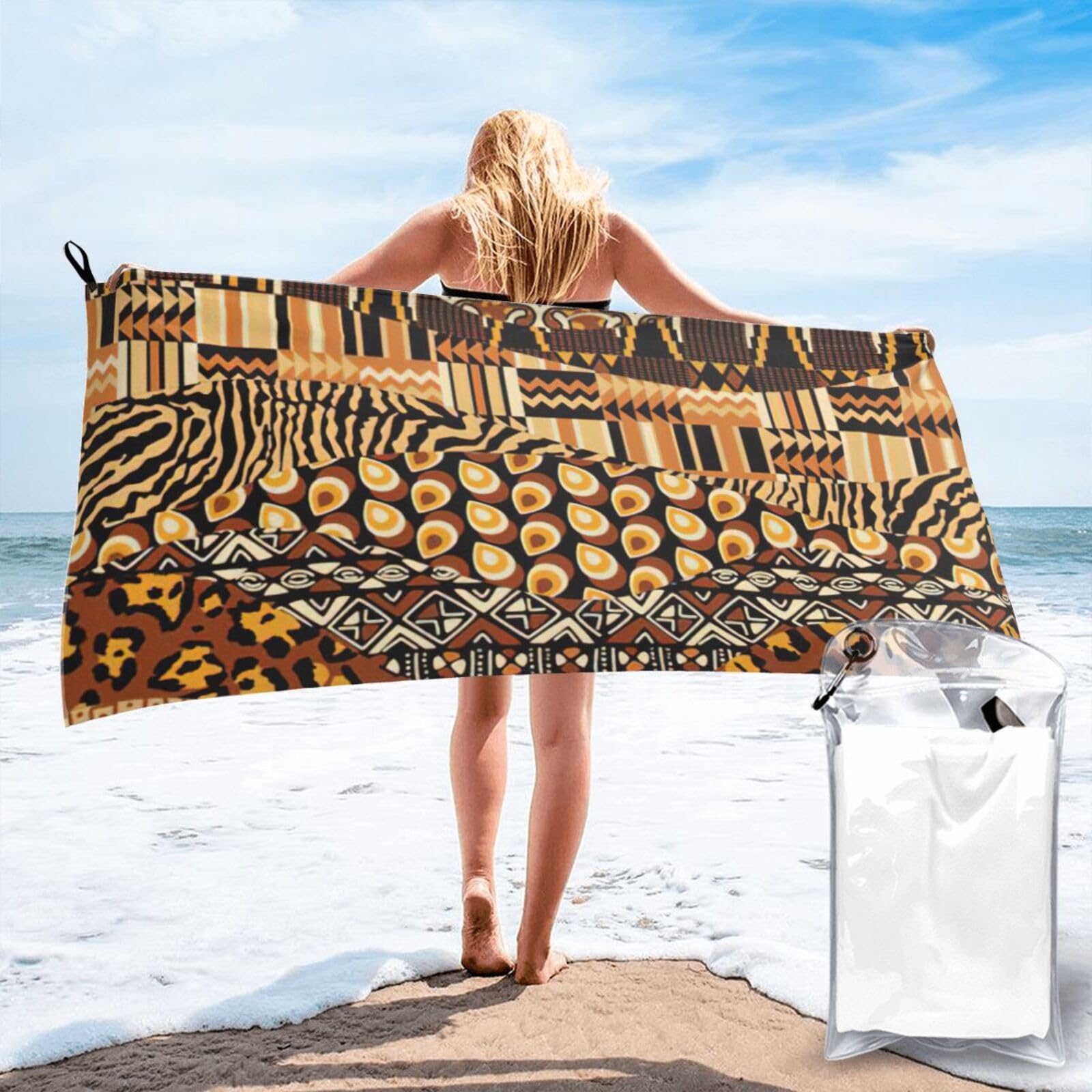 NImongt African Style Patchwork Print Adult Towel Travel Gym Beach Hiking Yoga Camping Lightweight Quick Dry Versatile