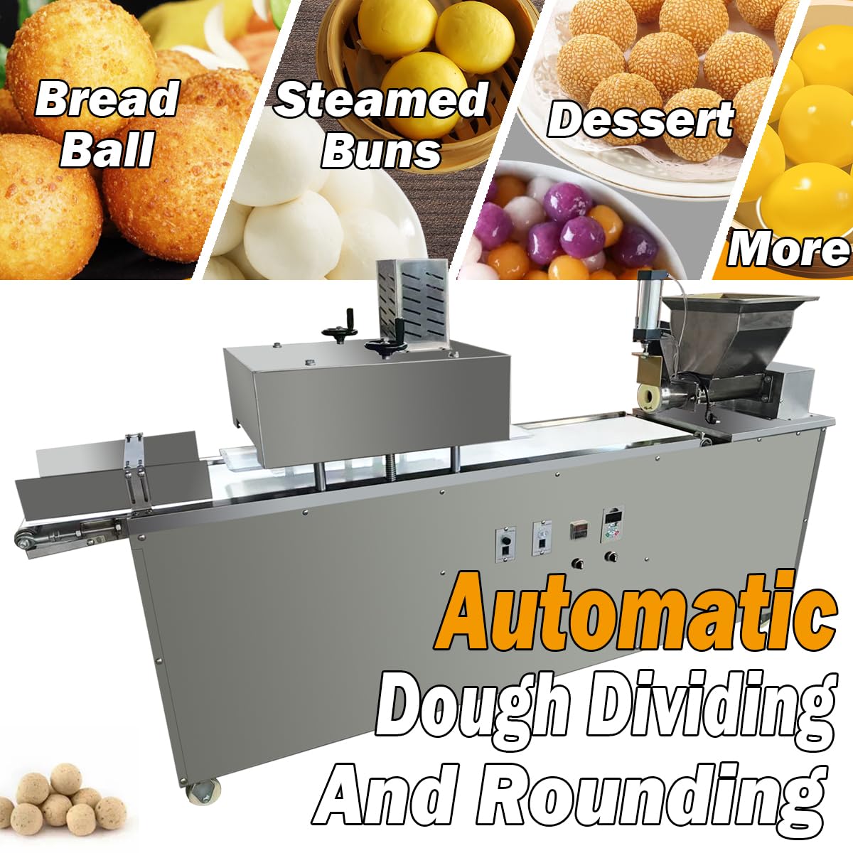 TXMACHINE Automatic Dough divider cutter rounder machine Bakery Dough roller machine max 2.75'' Dough Ball Maker pizza Ball Rounding Machine (220V, without non stick coating)