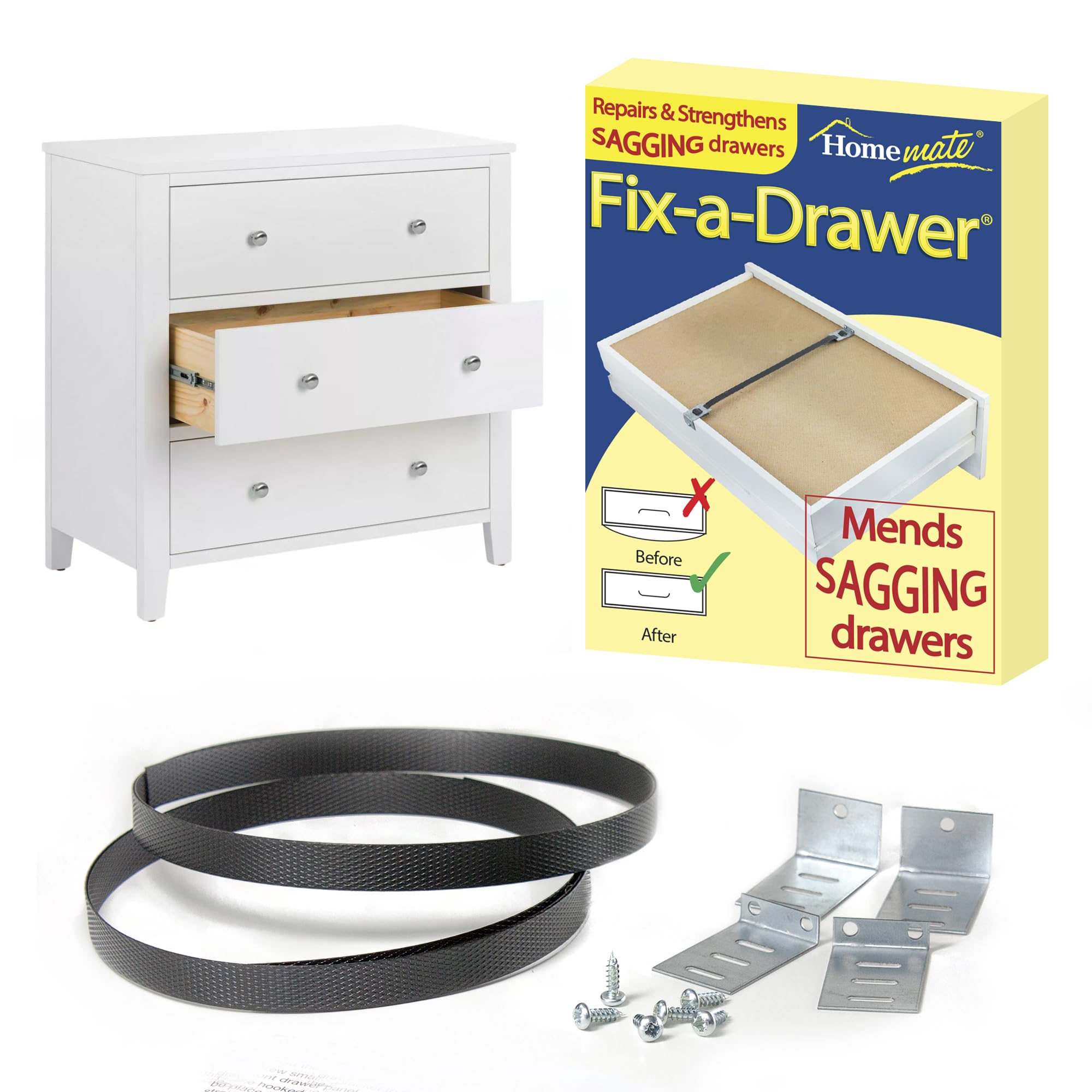 Homemate Black Fix-A-Drawer - The Ultimate Protection! Mends Sagging, Broken, Buckled, Drooping Drawers In Minutes! (6 X Fix-A-Drawer)