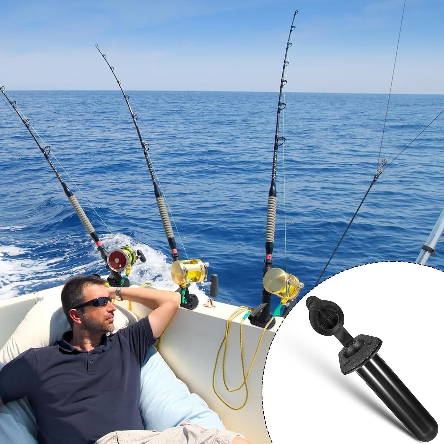 4 Pack of Kayak Deck Plastic Flush Mount Fishing Boat Rod Holders with Cap Cover,Gasket and Mounting Screws- Plastic Fishing Tackle Accessory Tool for Kayak Boat Canoe Pole