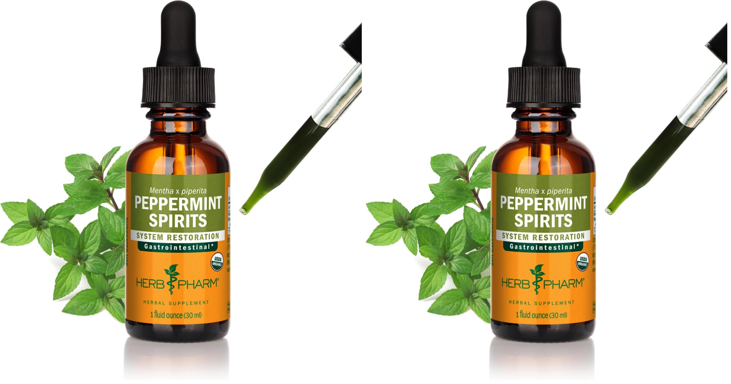 Herb Pharm Certified Organic Peppermint Spirits Liquid Extract Digestive System Support* Blend with Essential Oil - 1 Ounce (Pack of 2) 1 Fl Oz (Pack of 2)