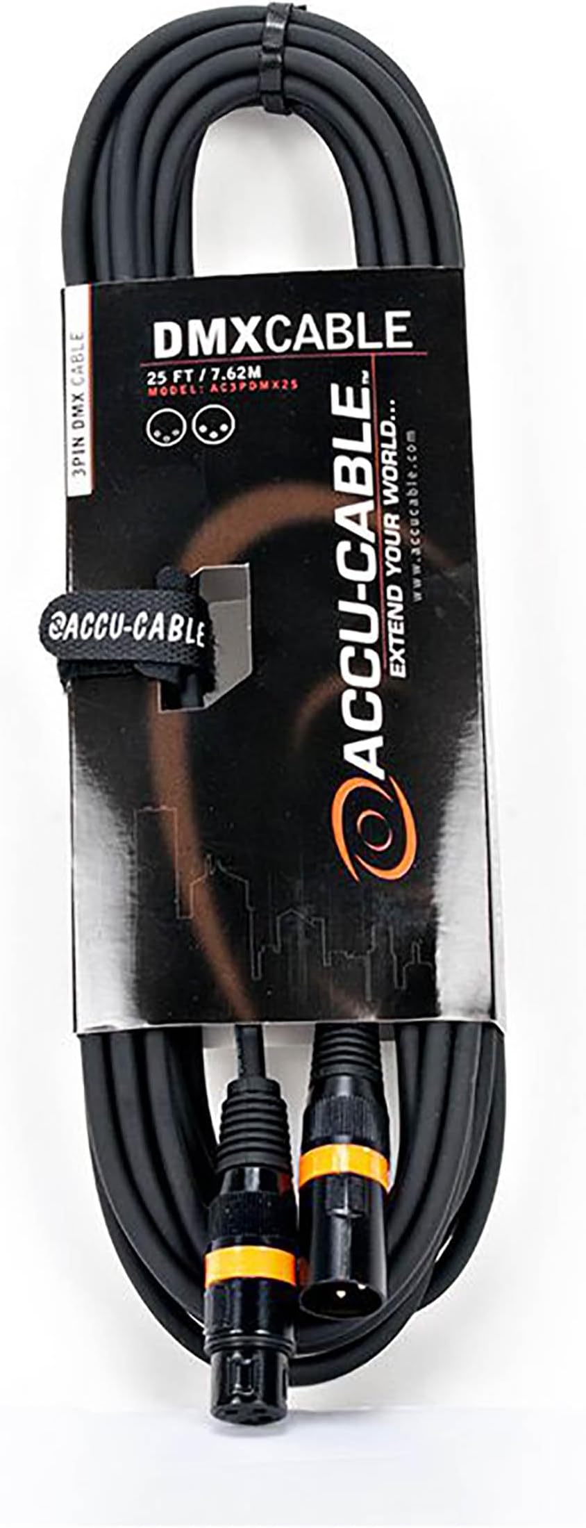 Accu Cable AC3PDMX25 25 foot 3 pin true dmx cable rated at 110 ohms end to end to ensure no signal drop