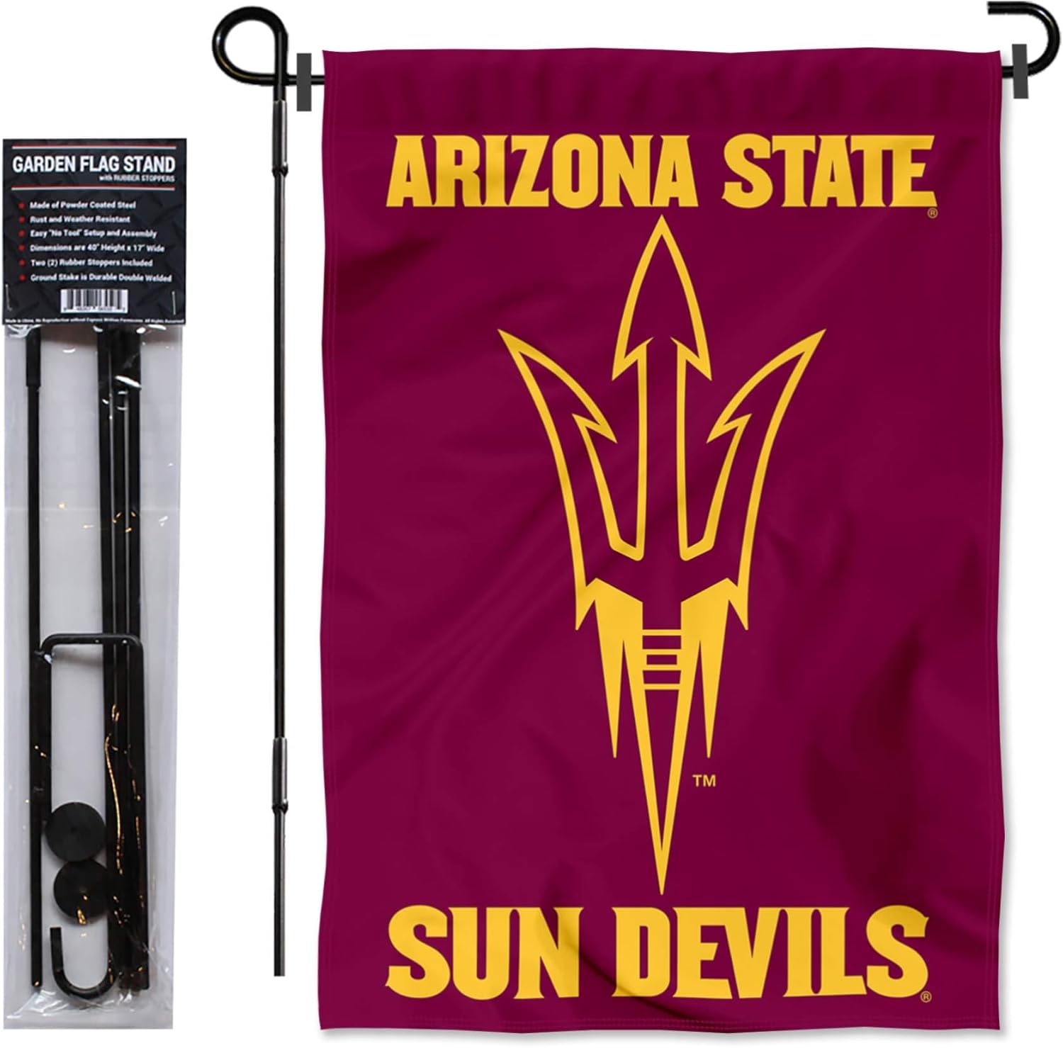 Arizona State Sun Devils Black Garden Flag with Pole Stand Holder