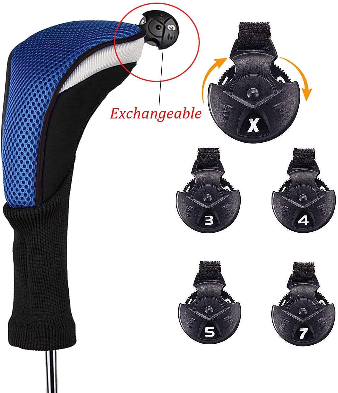 Golfschlägerhauben Driver Golf Club Headcover Set Wert 4 Stück, Langer Hals Schlägerkopfhüllen Hybrid Fairway mit 1 3 5 7 X Nummernschild