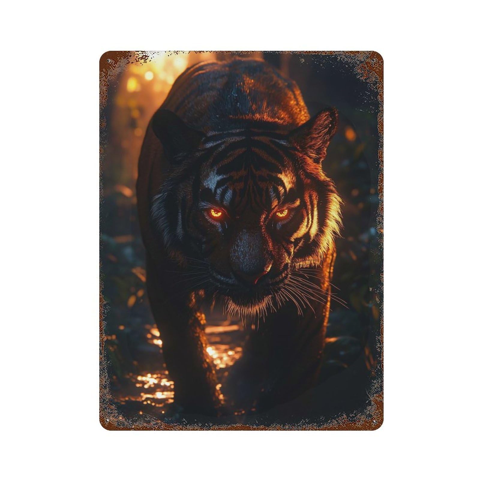 Glowing Tiger in The Jungle Retro Metal Sign 15.7"x11.8", Decorative Metal Wall Art for Garage, Bar And Workshop Decor