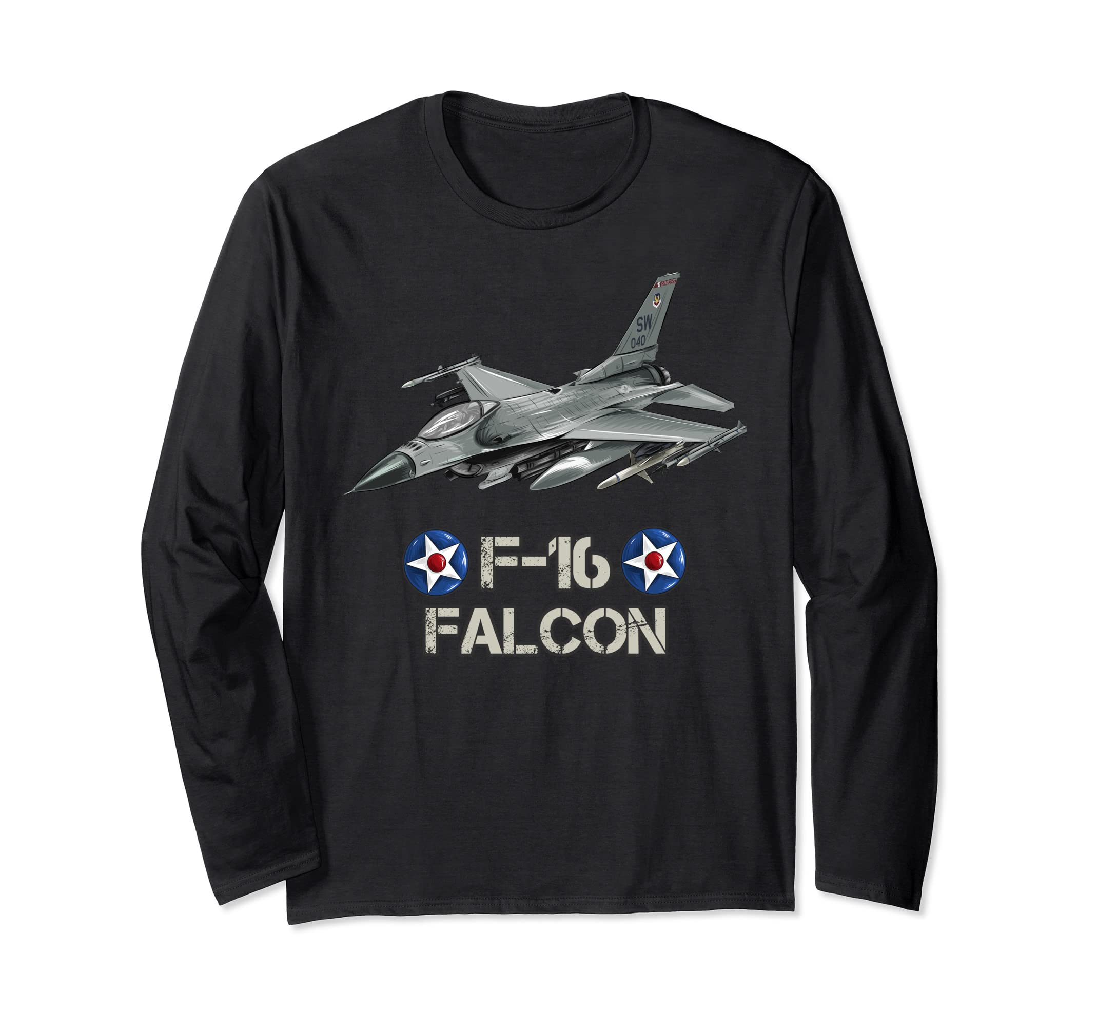 American Military Airforce Aircraft Fighter F16 Falcon Jet Long Sleeve T-Shirt