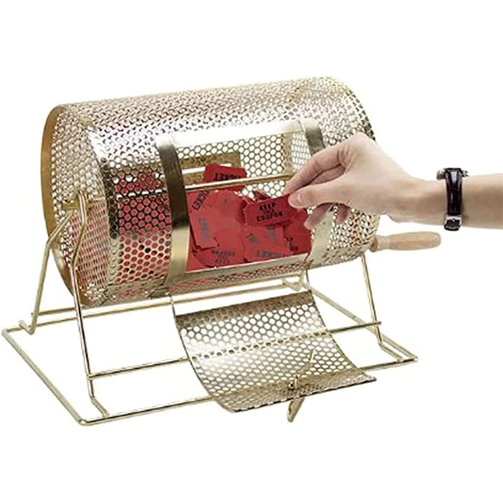 Generic Tambour de tombola en laiton pour jeux de collecte de fonds – Peut contenir 2 500 billets et 130 balles – Poignée en bois – Stable et durable – À partir de 18 ans