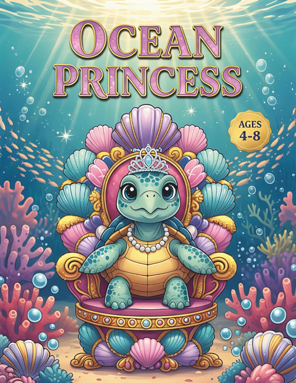 Ocean Princess: Cute Sea Turtle Coloring Book for Girls Ages 4-8: Magical Underwater Scenes with Adorable Royal Turtles, Shells, and Sea Life | Fun Activity Gift for Little Kids