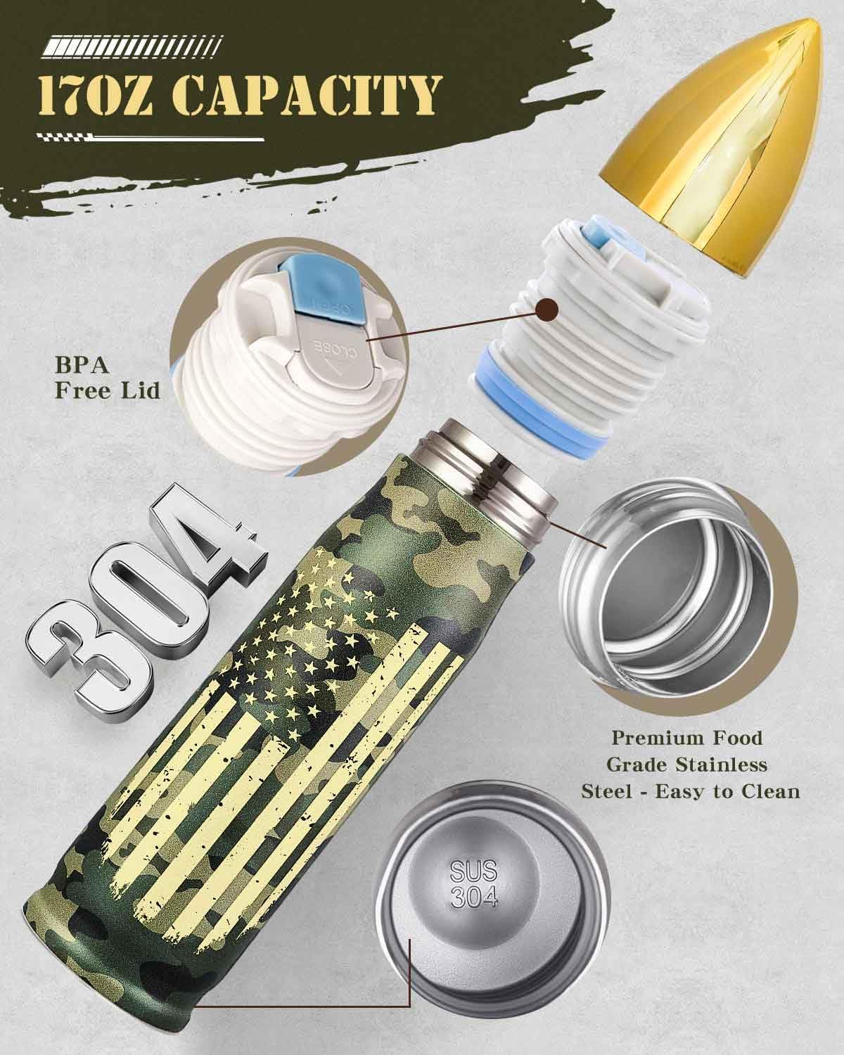 Stocking Stuffers Gifts for Men Dad Him Husband, Gifts for Hunters Men Who Have Everything, Dad Birthday Gift, 17 Oz Bullet Tumbler for Grandpa Papa Veteran, Funny Adults White Elephant Christmas - Image 2