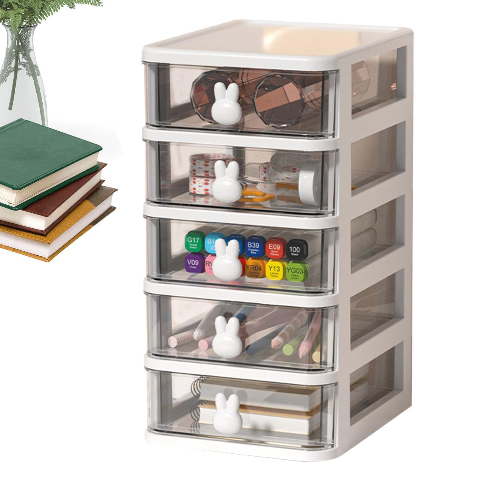 Desktop with Drawers - PP Table Storage Box with Large Capacity | 5.28 x 6.69 x 4.33 inches, Cute Desk Accessories for Stationery, Space Saving Box Drawers for
