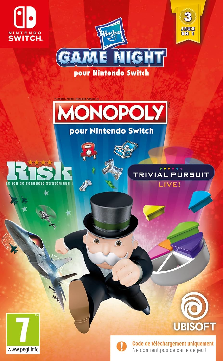 HASBRO GAME NIGHT: Code Switch pour 3 Jeux Classiques - Monopoly, Risk, Trivial Pursuit
