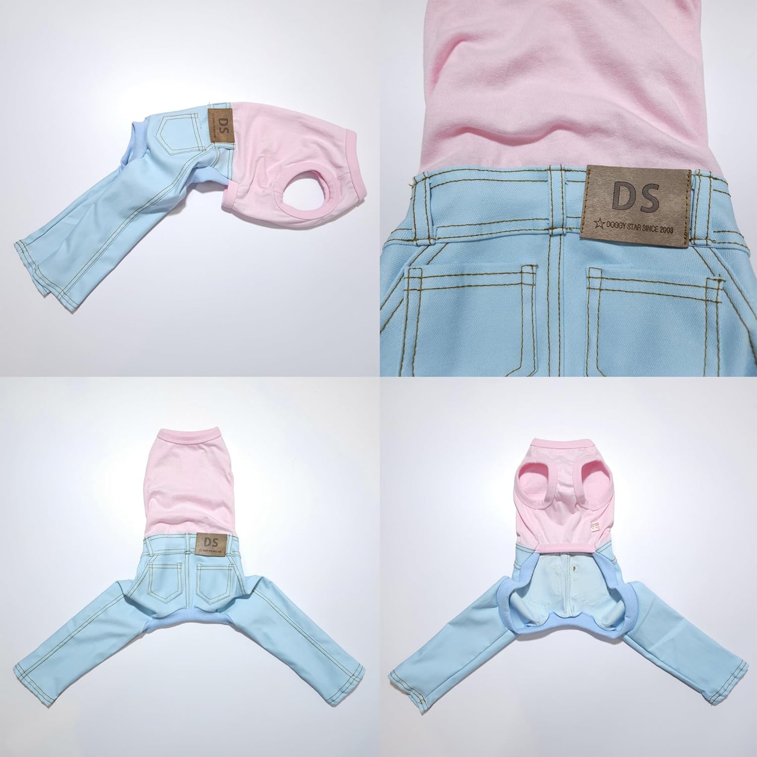 D Doggy Star Italian Greyhound Clothes Sleeveless Jeans Onesie Outfit Whippet for Dog Coat (XL,Sky Blue Jean)