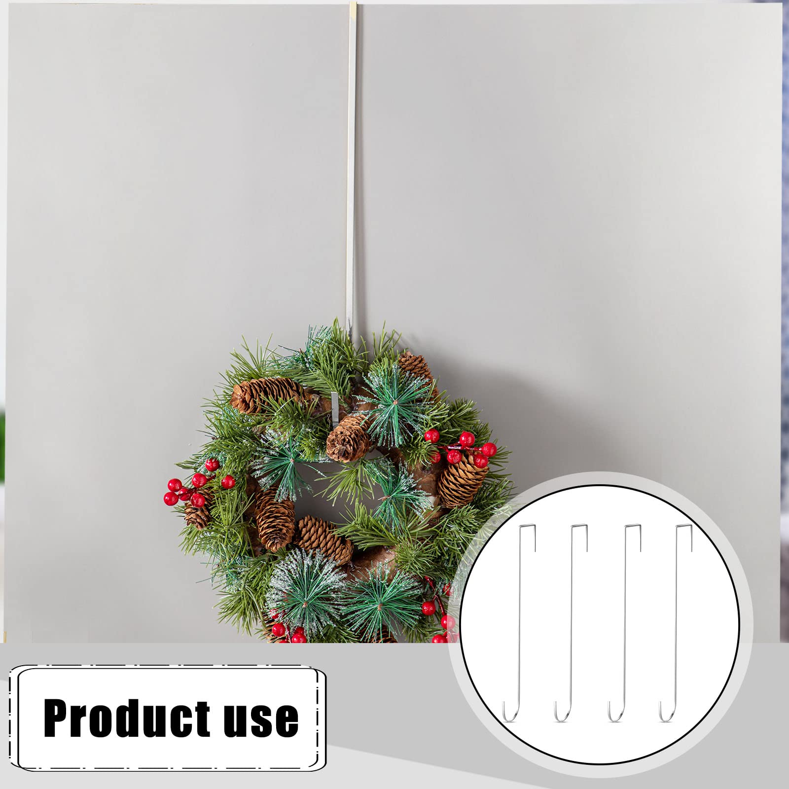 6-Pack Steel Wreath Hangers For Doors - 15 Inch, Over-the-Door Hooks For Christmas & Holiday Decor