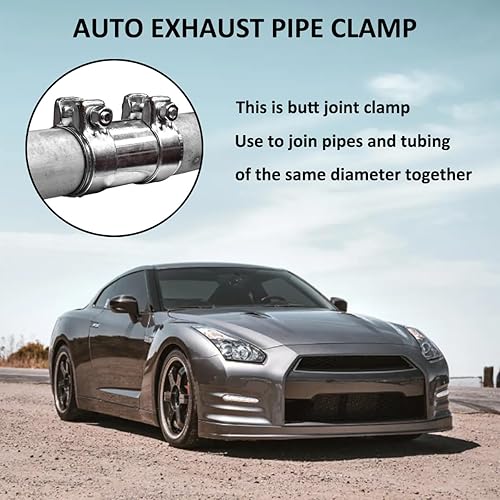 Miniatura 3 de Conector de tubo Abrazadera de escape de banda de 1.969 in Tubo de escape Abrazadera de acero inoxidable Manga de escape doble Tubo de escape de