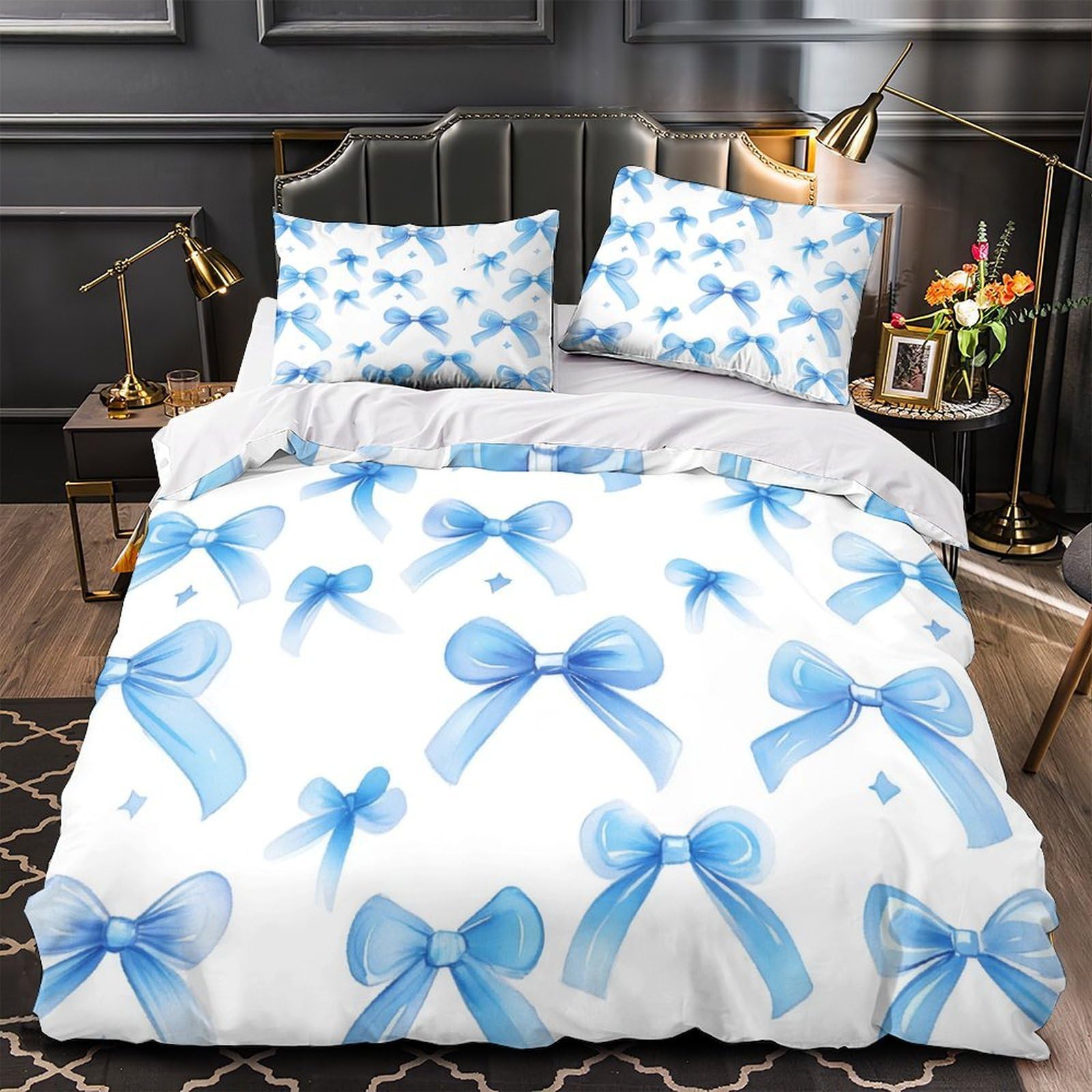 Parure lit babouin bleu microfibre résistante effet ultra doux