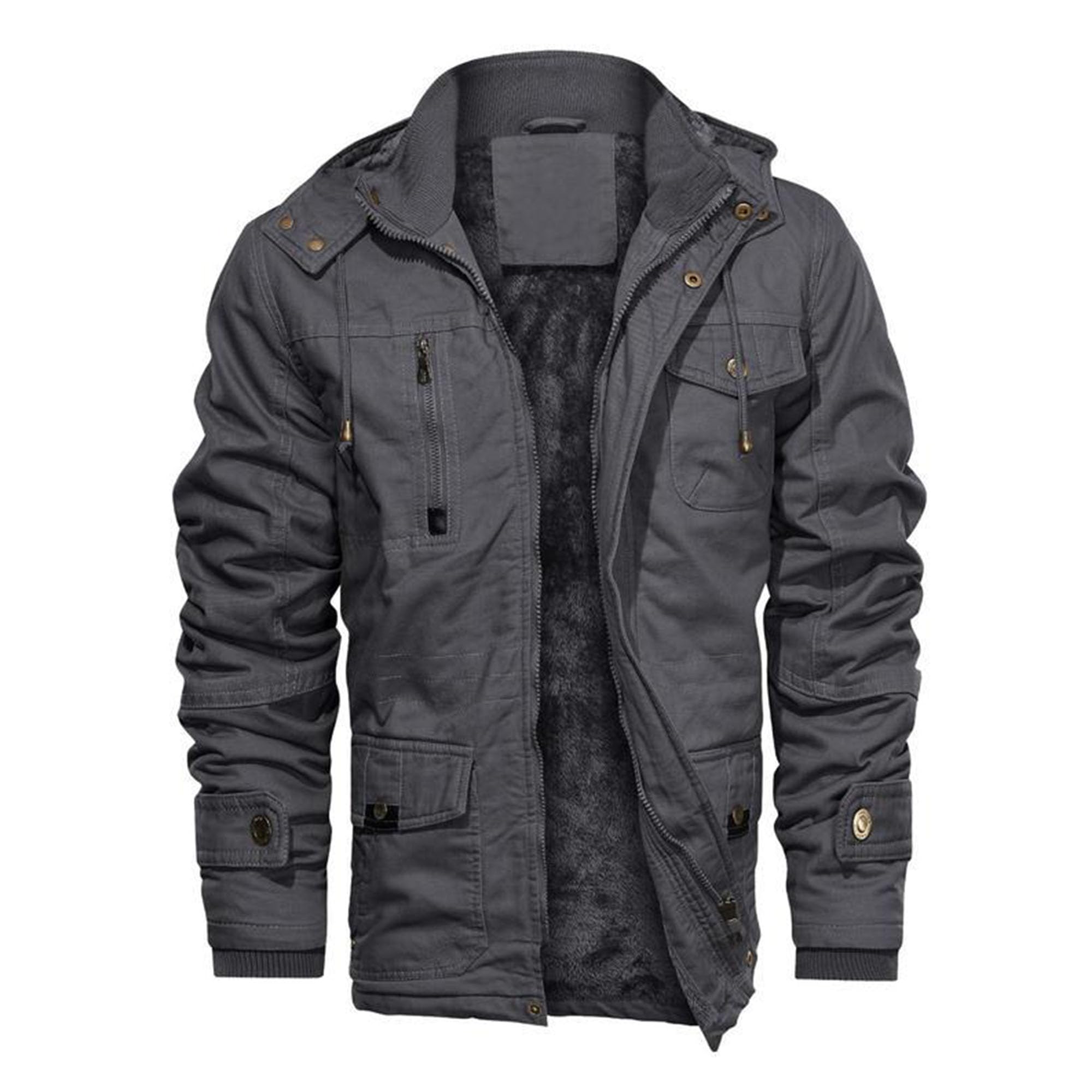 Chaqueta militar de invierno con múltiples bolsillos para hombre, con forro polar, abrigos de algodón con capucha