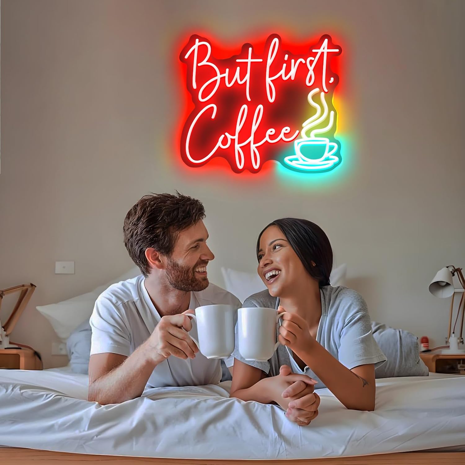 But First Coffee Neon Sign Led Neon Light Signs 5V Home Coffee Station Kitchen Office Wall Decor Sign for Cafe Bar Party Living Room Sign Gift USB Powered with Dimmable Switch 13.78" X 11.81" image 3