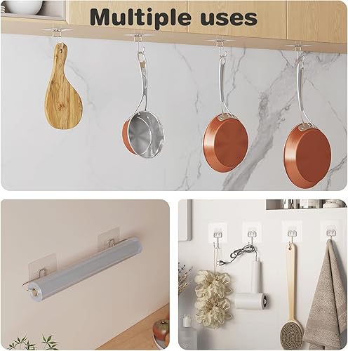 Miniatura 5 de Ninth Five Paquete de 18 ganchos adhesivos grandes, 33 libras, ganchos para colgar en la pared del techo, ganchos de acero inoxidable para toallas y