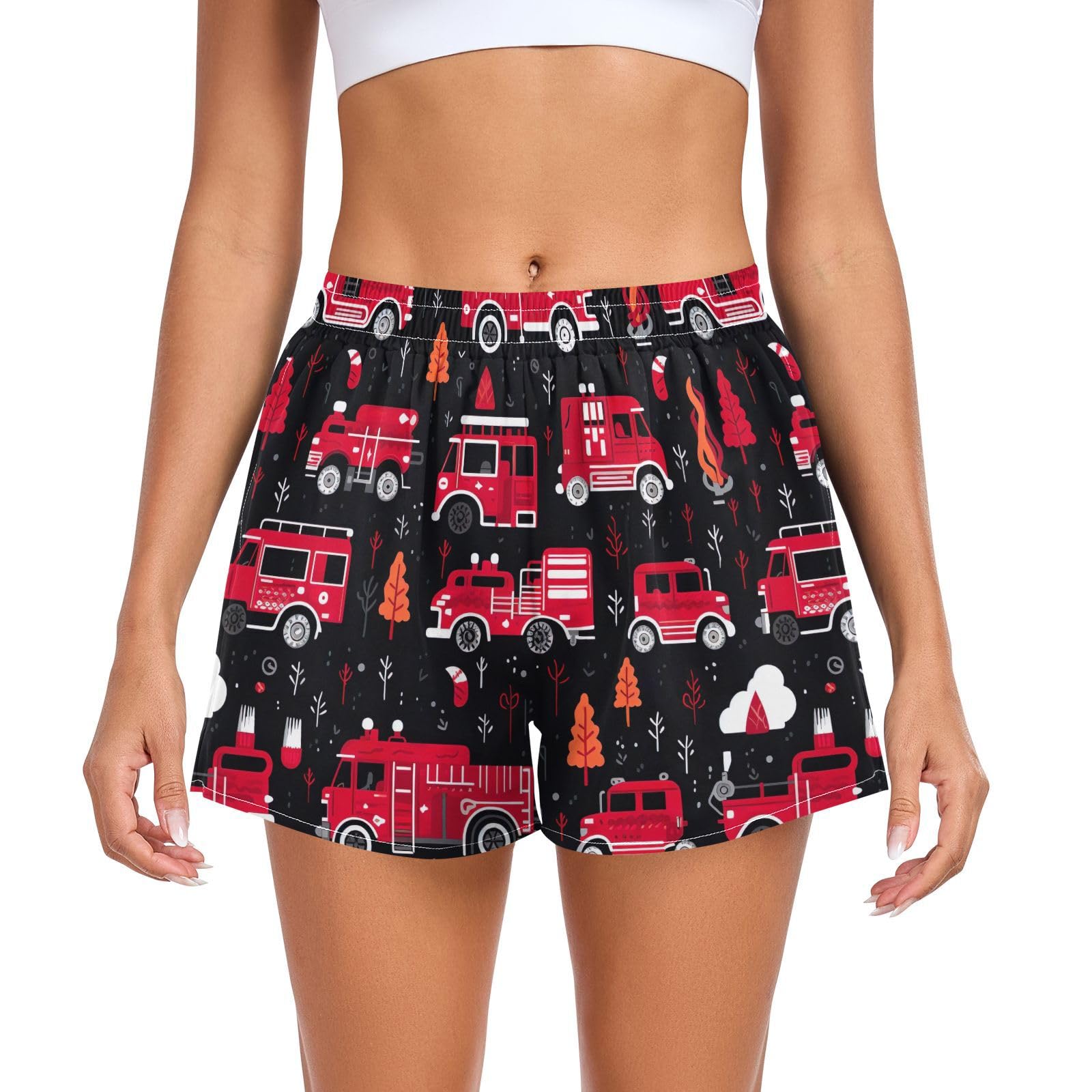 UMIRIKO Fire Truck Athletic Shorts for Women with Pockets S 202a8787