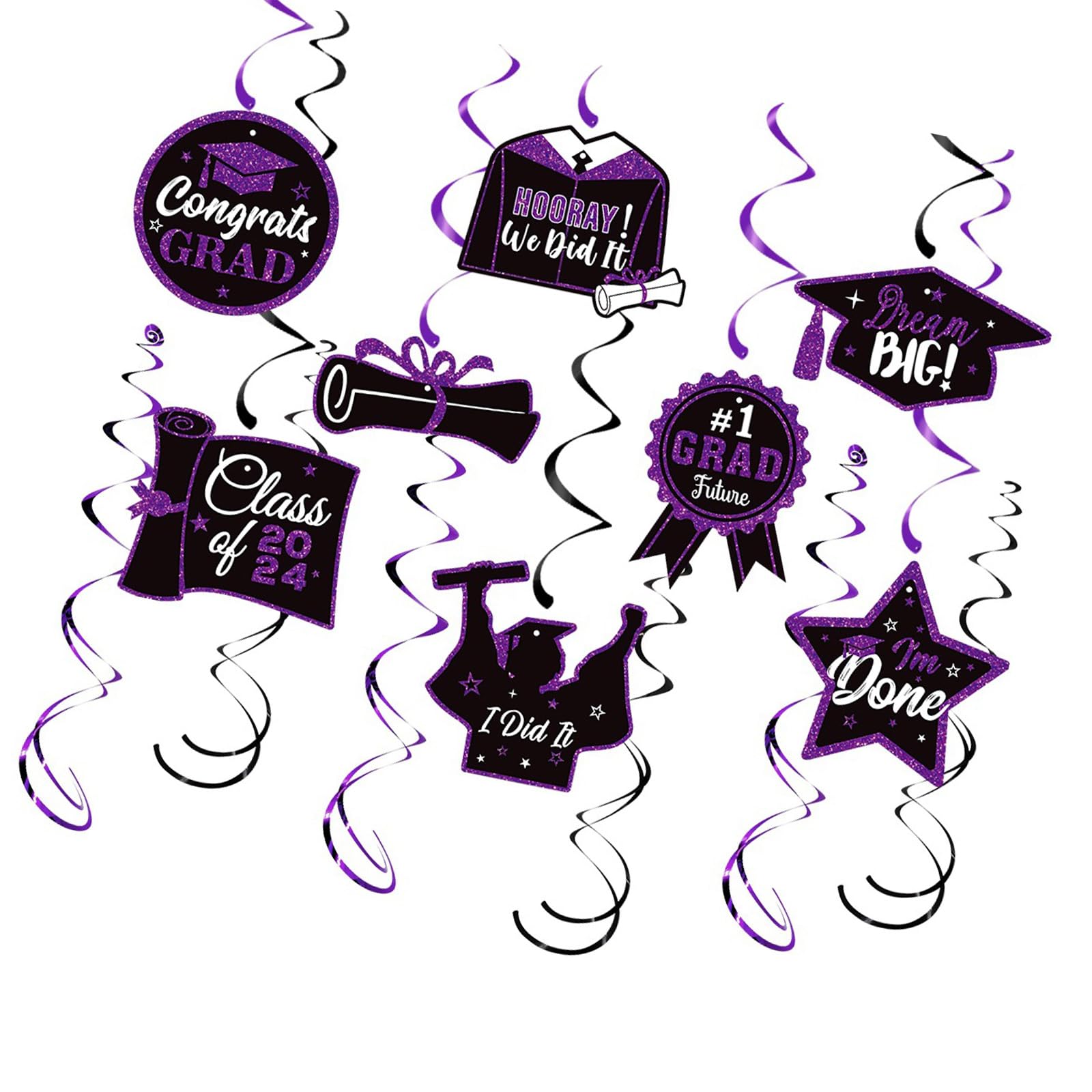 Shurhome Colorful Graduation Theme Decors Set Feature Helical Streamers and Honeys Combs Backdrops Multiple Occasion Party Banners Hanging Party Garlands