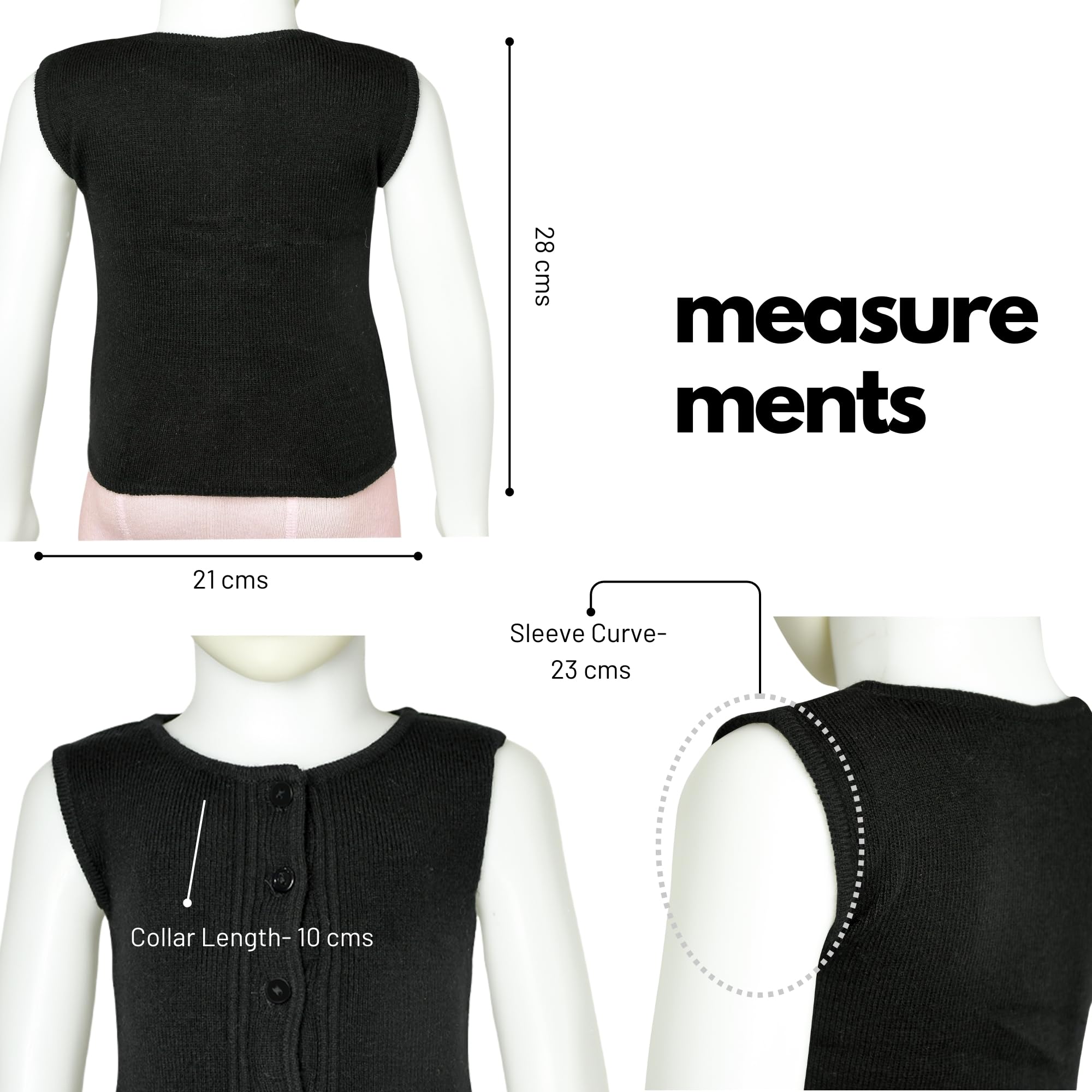 THE LITTLE LOOKERS Front Open Half Sleeves Sweaters/Inner/Bandi/Wollen Vest for New Born Babies/Infants(0-3 Months) (Black & White) - Image 5 thumbnail