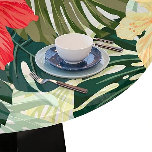 Vista 18 de Pardick Mantel redondo elástico con diseño de hojas de otoño, mantel redondo ajustable de 36 a 42 pulgadas, mantel circular impermeable, lavable