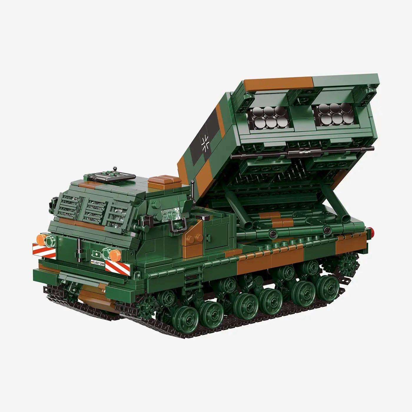 BlueBrixx Pro 109777 Mars II, Bundeswehr, 1226 Klemmbausteine | 379 x 125 x 149 mm, Ausklappbarer Werfer, vollgefedertes Fahrwerk, fahrbares Modell, Tarnoptik in Grün und Braun